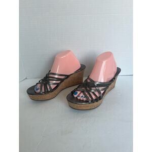 KOOLABURRA BY UGG Pewter Strappy Cork Wedge Platform Slip On Sandals Sz 11